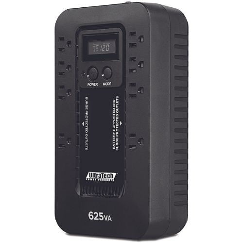 UltraTech 650VA/390W Battery Backup Compact UPS with 8 Outlets | 0E-625V8LCD2 | UPC: 840049300026